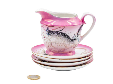 Japanese vintage porcelain saucers set and pitcher (milker) handpainted # 93197