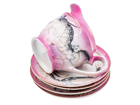 Japanese vintage porcelain saucers set and pitcher (milker) handpainted # 93197