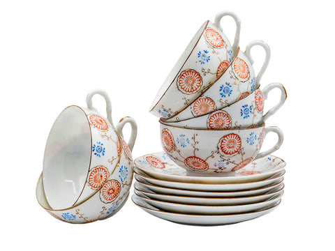 Japanisches Vintage Porzellan Tassen Set, handbemalt # 93201