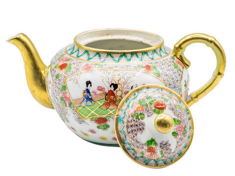 Japanse vintage porseleinen theepot, handbeschilderd # 93203