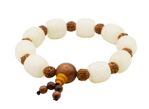 White Hotan Jade Bracelet, hand carving  # 93127