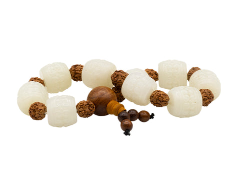 White Hotan Jade Bracelet, hand carving  # 93127