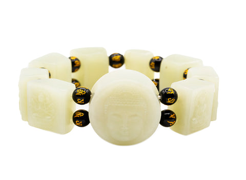 White Hotan Jade Bracelet, carving # 93129