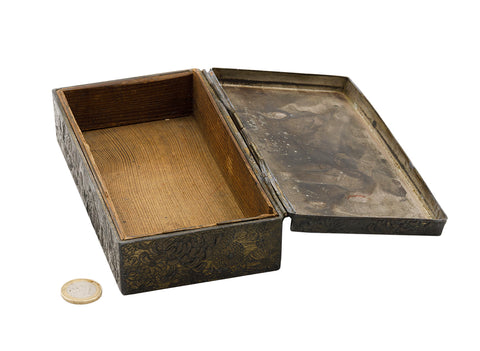 Antique Chinese metal engraving box with wood inside. Republic period  # 93705