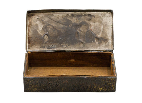 Antique Chinese metal engraving box with wood inside. Republic period  # 93705