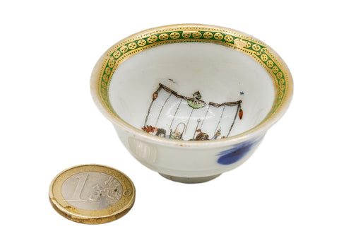 Vintage Japanese miniature tea / sake bowl, hand painted (outside) decale (inside)  # 93709