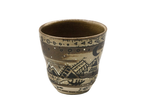 Woodfired ceramic handmade Moychay tea cup, niruyagi technique, celadon transparent glaze, handpainted  # 93714