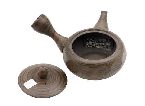 Japanse kyusu theepot, handbeschilderd, niriyagi technoque (kleimix) # 93718