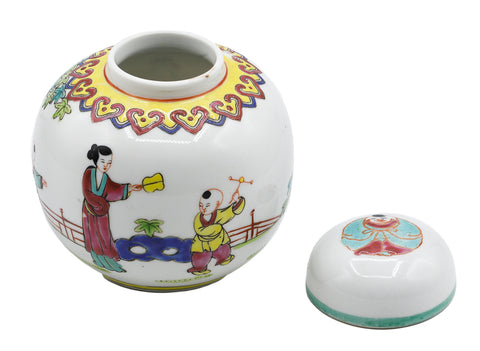 Chinese vintage porcelain caddy, hand painted  # 93720