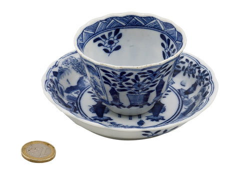 Chinese blauw-witte Jingdezhen porseleinen theekom met schoteltje, vintage # 93722