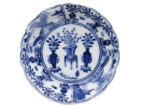 Chinese blue-white Jingdezhen porcelain tea bowl with the saucer, vintage # 93722