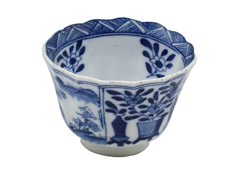 Chinese blue-white Jingdezhen porcelain tea bowl with the saucer, vintage # 93722