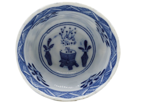 Chinese blue-white Jingdezhen porcelain tea bowl with the saucer, vintage # 93722