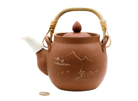 Théière artisanale vintage japonaise en terre cuite  # 93736
