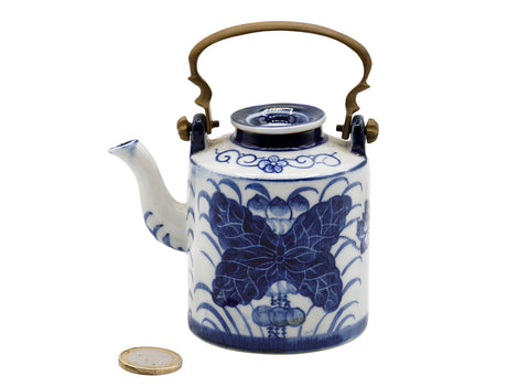 Vietnamese blauw/witte porseleinen theepot, handbeschilderd kobaltblauw, vintage # 93748