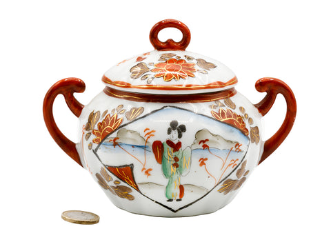 Kutani Japanese vintage handmade hand painted caddy  # 93777