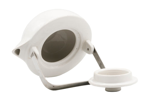 Witte porseleinen theepot met metalen handvat # 93778