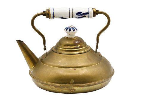 Vintage copper teapot with the ceramic handles and special vessel for the charcoal heating  # 93785