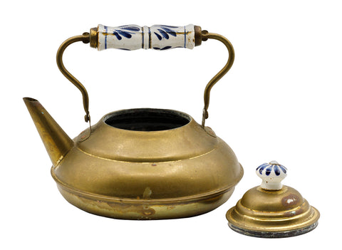 Vintage copper teapot with the ceramic handles and special vessel for the charcoal heating  # 93785