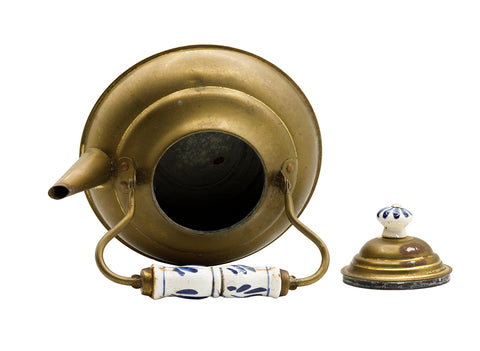 Vintage copper teapot with the ceramic handles and special vessel for the charcoal heating  # 93785