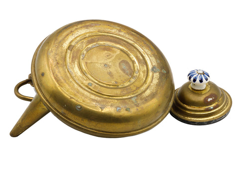 Vintage copper teapot with the ceramic handles and special vessel for the charcoal heating  # 93785