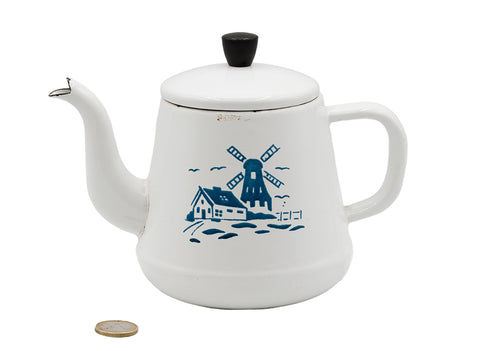 Dutch windmill pattern vintage metal teapot  # 93799
