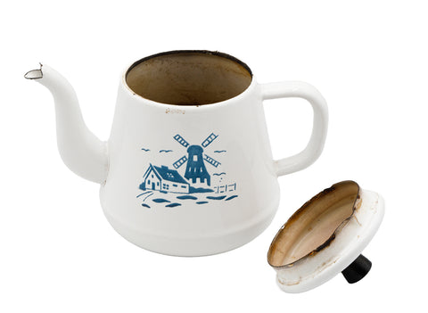 Dutch windmill pattern vintage metal teapot  # 93799