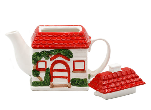 Souvenir theepot in de vorm van een "huis", keramiek (gemaakt in Taiwan) # 93803