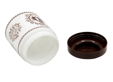 Vintage tea can. white glass and plastic lid  # 93805