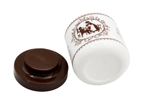 Vintage tea can. white glass and plastic lid  # 93805