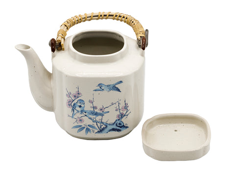 Chinese porseleinen theepot met metalen/bamboe handvat # 93823