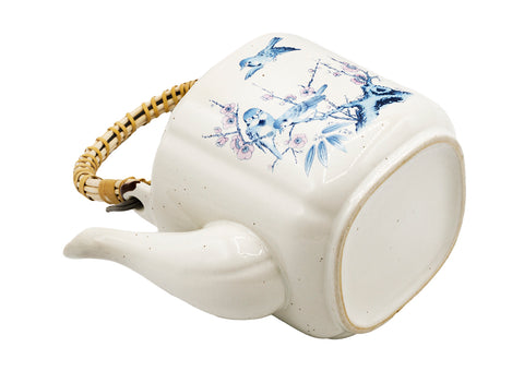 Chinese porseleinen theepot met metalen/bamboe handvat # 93823