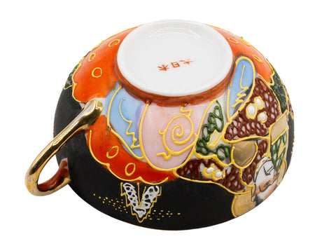 Tasse à thé japonaise Satsuma en porcelaine, faite à la main et peinte à la main, avec soucoupe  # 93845