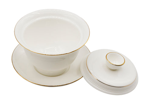 Elegante Jadewitte Gaiwan met subtiele gouden accenten # 93446
