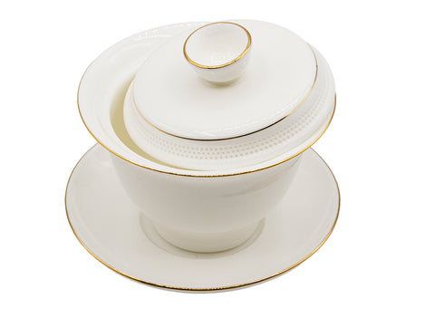 Elegante Jadewitte Gaiwan met subtiele gouden accenten # 93446