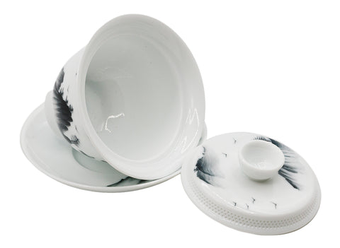 Hand-painted Gaiwan with Scenic Mountain Landscape Design # 93444