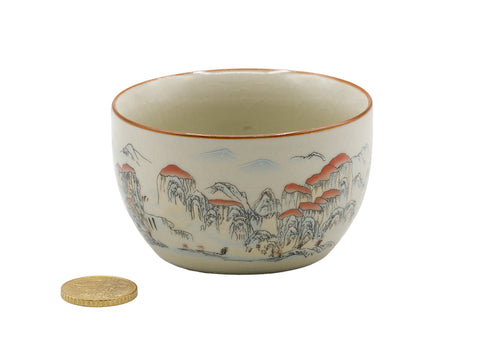Keramische theekop met rood berglandschapsmotief # 93455, 160 ml