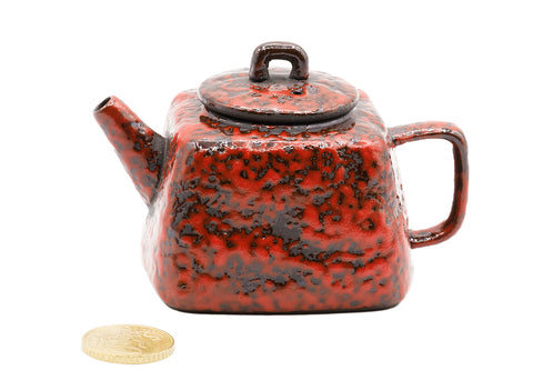 Coral Red Ceramic Squared Teapot # 93463, 120 ml
