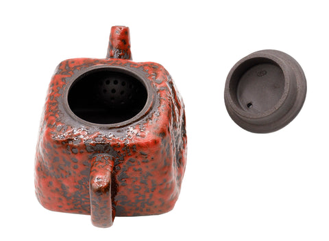 Coral Red Ceramic Squared Teapot # 93463, 120 ml
