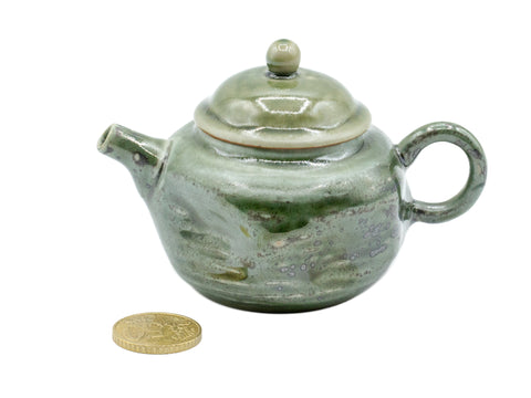 Green Ceramic Teapot with Swirling Glaze # 93466, 95 ml