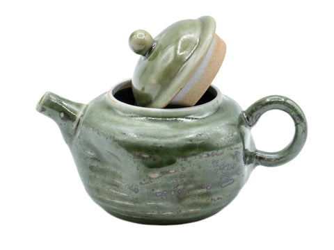 Green Ceramic Teapot with Swirling Glaze # 93466, 95 ml