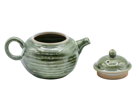 Green Ceramic Teapot with Swirling Glaze # 93466, 95 ml