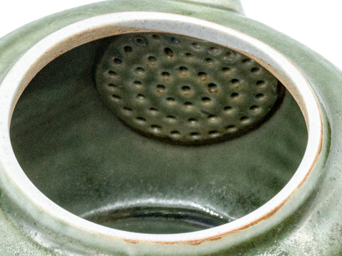 Green Ceramic Teapot with Swirling Glaze # 93466, 95 ml