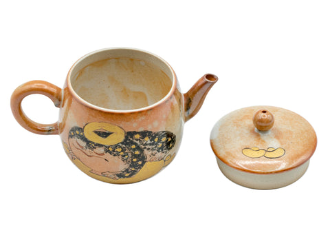 Handgeschilderde kalligrafie theepot met aardse tinten # 934791