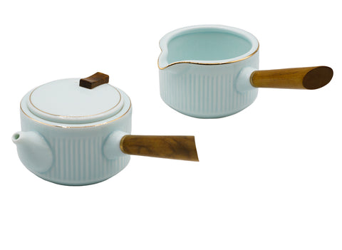 Draagbare reistheeset met blauwe zijgreep theepot # 93451