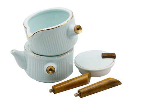 Draagbare reistheeset met blauwe zijgreep theepot # 93451