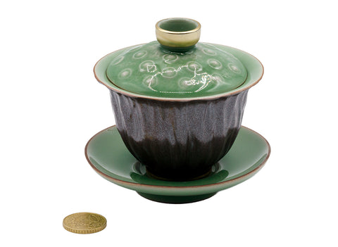 Gaiwan prune et vert avec couvercle texturé  # 93443, 140 ml