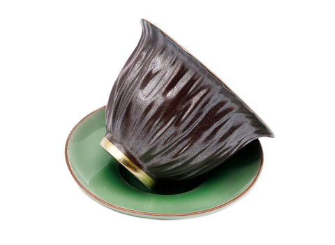 Gaiwan prune et vert avec couvercle texturé  # 93443, 140 ml