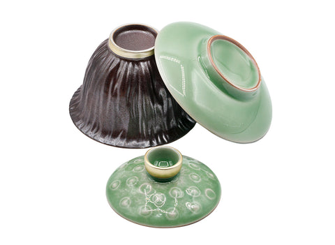 Gaiwan prune et vert avec couvercle texturé  # 93443, 140 ml