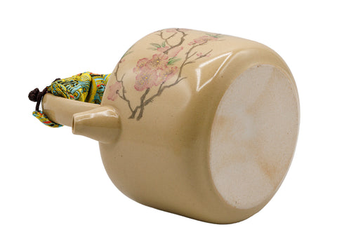 Hand-painted Ceramic Teapots with Colorful Fabric-Wrapped Handles and Floral Designs # 93471